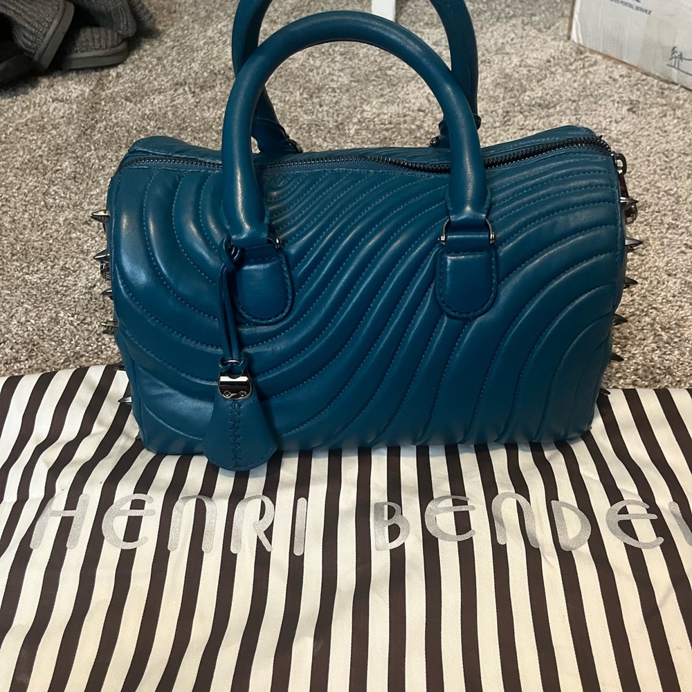 Henri Bendel Teal Quilted handheld satchel bag